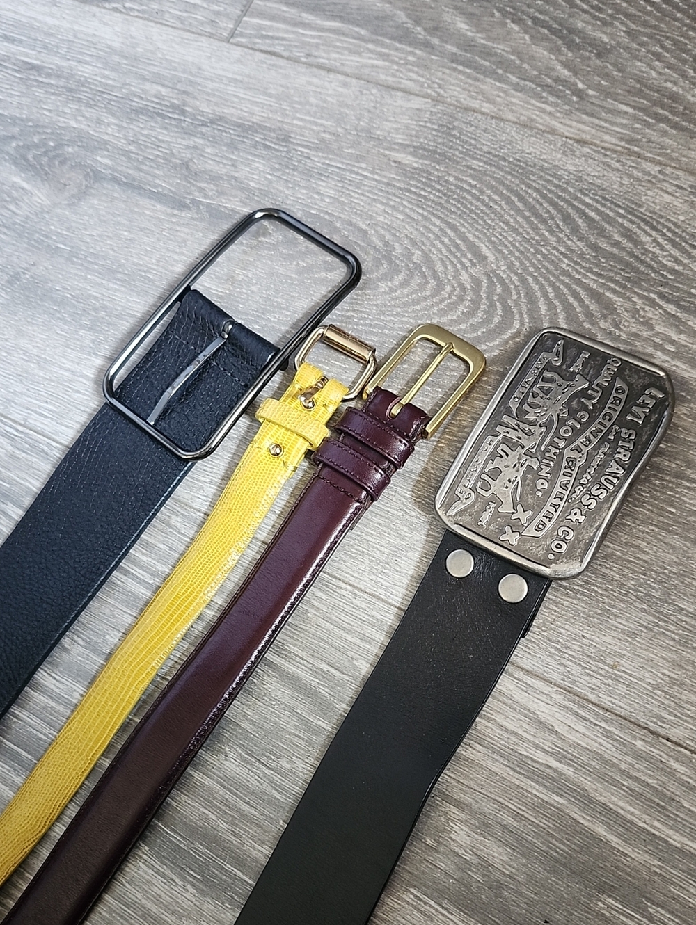 Men's Leather Belt with Yellow Accent - Unbranded